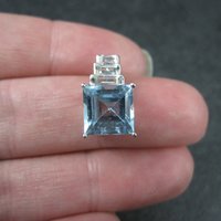 Blue and White Toapz Pendant Sterling Silver Princess Cut