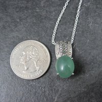 Jade and Green Diamond Pendant Necklace Sterling Silver