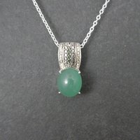 Jade and Green Diamond Pendant Necklace Sterling Silver