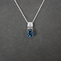 London Blue and White Topaz Pendant Necklace Sterling Silver Estate Jewelry