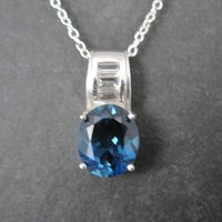 London Blue and White Topaz Pendant Necklace Sterling Silver Estate Jewelry