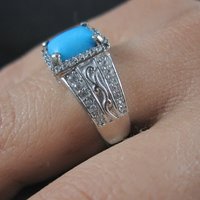 Sleeping Beauty Turquoise Cocktail Ring Sterling Silver Size 8