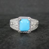 Sleeping Beauty Turquoise Cocktail Ring Sterling Silver Size 8