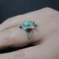 Turquoise Turtle Ring Size 5.5 Southwestern Vintage Sterling Silver