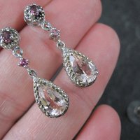 Morganite Amethyst and Pink Tourmaline Earrings Sterling Silver Estate Jewelry