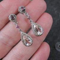 Morganite Amethyst and Pink Tourmaline Earrings Sterling Silver Estate Jewelry