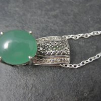 Jade and Green Diamond Pendant Necklace Sterling Silver