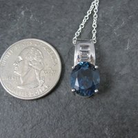 London Blue and White Topaz Pendant Necklace Sterling Silver Estate Jewelry