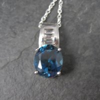 London Blue and White Topaz Pendant Necklace Sterling Silver Estate Jewelry