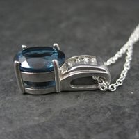 London Blue and White Topaz Pendant Necklace Sterling Silver Estate Jewelry