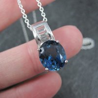 London Blue and White Topaz Pendant Necklace Sterling Silver Estate Jewelry