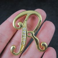 Vintage Rhinestone Initial R Brooch