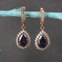 Vintage Purple Cz Earrings Sterling Silver and Bronze