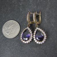 Vintage Purple Cz Earrings Sterling Silver and Bronze