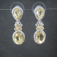Faceted Lemon Quartz Earrings Sterling Silver Estate Jewelry