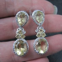 Faceted Lemon Quartz Earrings Sterling Silver Estate Jewelry