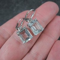 Green Aquamarine Earrings 4 Carats Sterling Silver Lever Backs Estate Jewelry