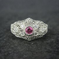 Vintage Sterling Filigree Ruby Ring Size 10
