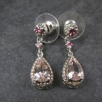 Morganite Amethyst and Pink Tourmaline Earrings Sterling Silver Estate Jewelry