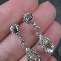 Morganite Amethyst and Pink Tourmaline Earrings Sterling Silver Estate Jewelry