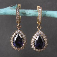 Vintage Purple Cz Earrings Sterling Silver and Bronze
