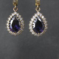 Vintage Purple Cz Earrings Sterling Silver and Bronze