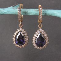 Vintage Purple Cz Earrings Sterling Silver and Bronze