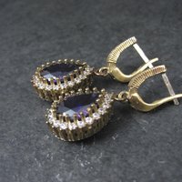 Vintage Purple Cz Earrings Sterling Silver and Bronze