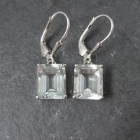 Green Aquamarine Earrings 4 Carats Sterling Silver Lever Backs Estate Jewelry