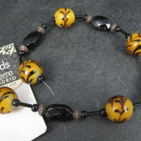 Orange Lampwork Black Glass Bead Strand Cousins 9.25"
