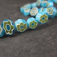 7mm Blue and Green Glass Flower Beads Bliss Beads