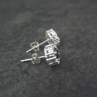 Sterling Silver Sapphire Diamond Stud Earrings