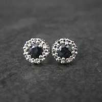 Sterling Silver Sapphire Diamond Stud Earrings