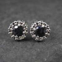 Sterling Silver Sapphire Diamond Stud Earrings