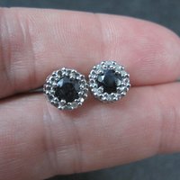 Sterling Silver Sapphire Diamond Stud Earrings