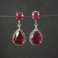 Estate Sterling Ruby White Topaz Earrings