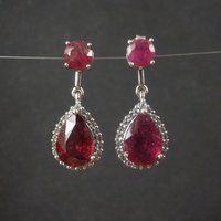 Estate Sterling Ruby White Topaz Earrings