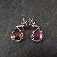 Estate Sterling Ruby White Topaz Earrings