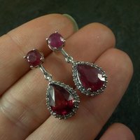 Estate Sterling Ruby White Topaz Earrings