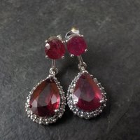 Estate Sterling Ruby White Topaz Earrings