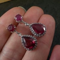 Estate Sterling Ruby White Topaz Earrings