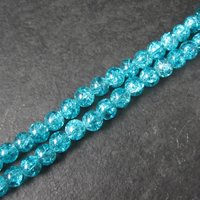 6mm Round Blue Glass Crackle Beads 14" Bead Strand