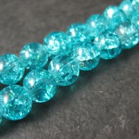 6mm Round Blue Glass Crackle Beads 14" Bead Strand