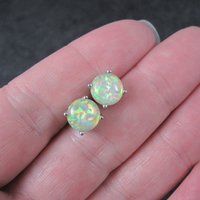 Estate Sterling Silver 8mm Opal Stud Earrings
