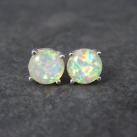 Estate Sterling Silver 8mm Opal Stud Earrings
