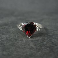 Vintage Sterling Silver Garnet Heart Ring Size 5.5