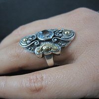 Ornate Estate Sterling 18K Blue Topaz Ring Size 7