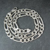 Vintage Italian Sterling Figaro Chain Necklace 22 Inches 10MM Wide