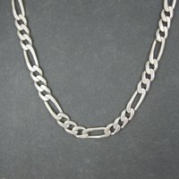 Vintage Italian Sterling Figaro Chain Necklace 22 Inches 10MM Wide