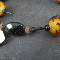 Orange Lampwork Black Glass Bead Strand Cousins 9.25"
